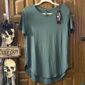 Crazy Train Teal Ribbed Short Sleeve Top